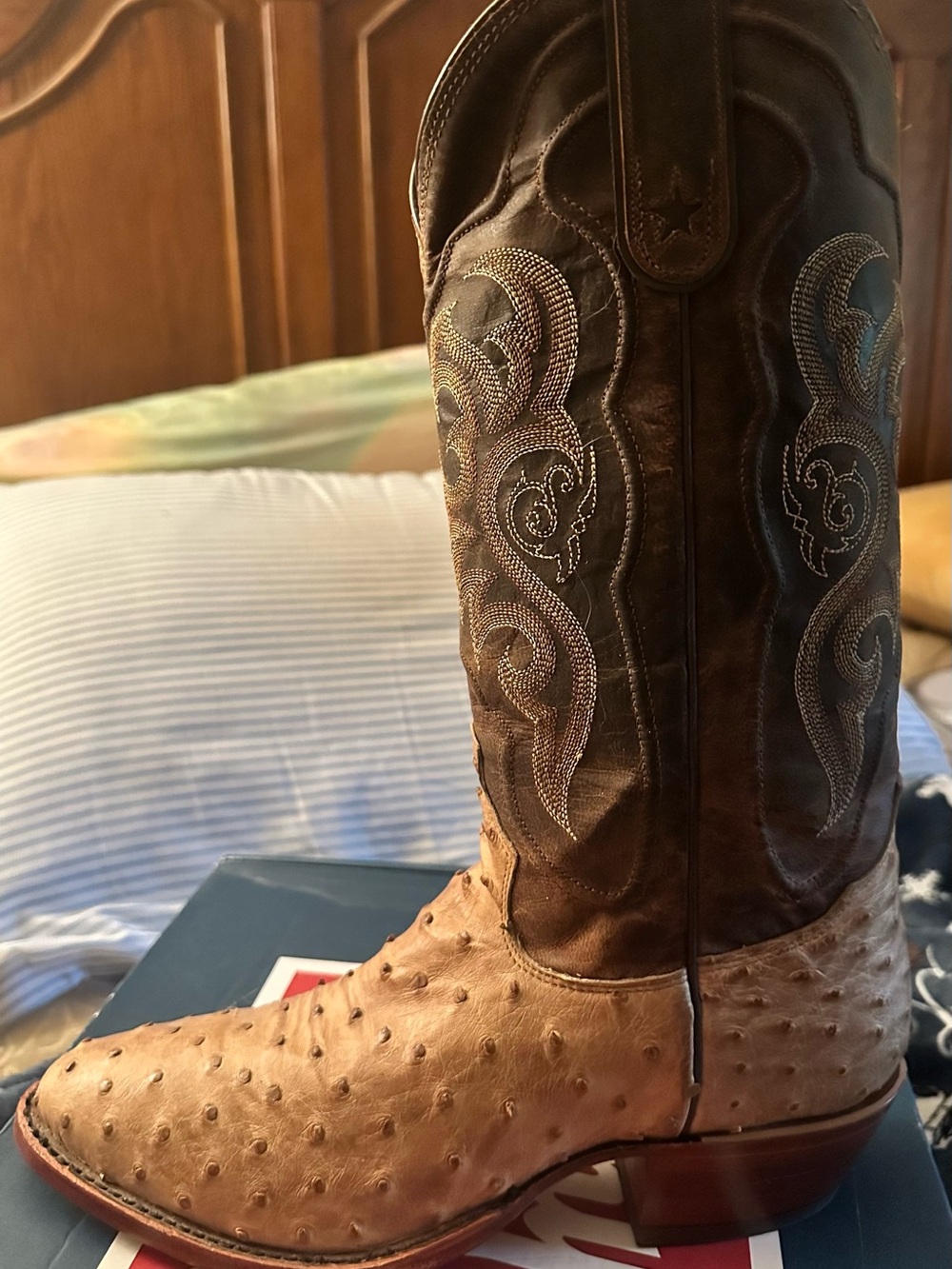 Tony Lama NEW-Antique Tan Two-Tone Ostrich Western Boots